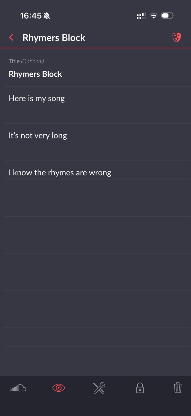 Rhymer's Block screen showing two rhyming lines that are not highlighted as a match
