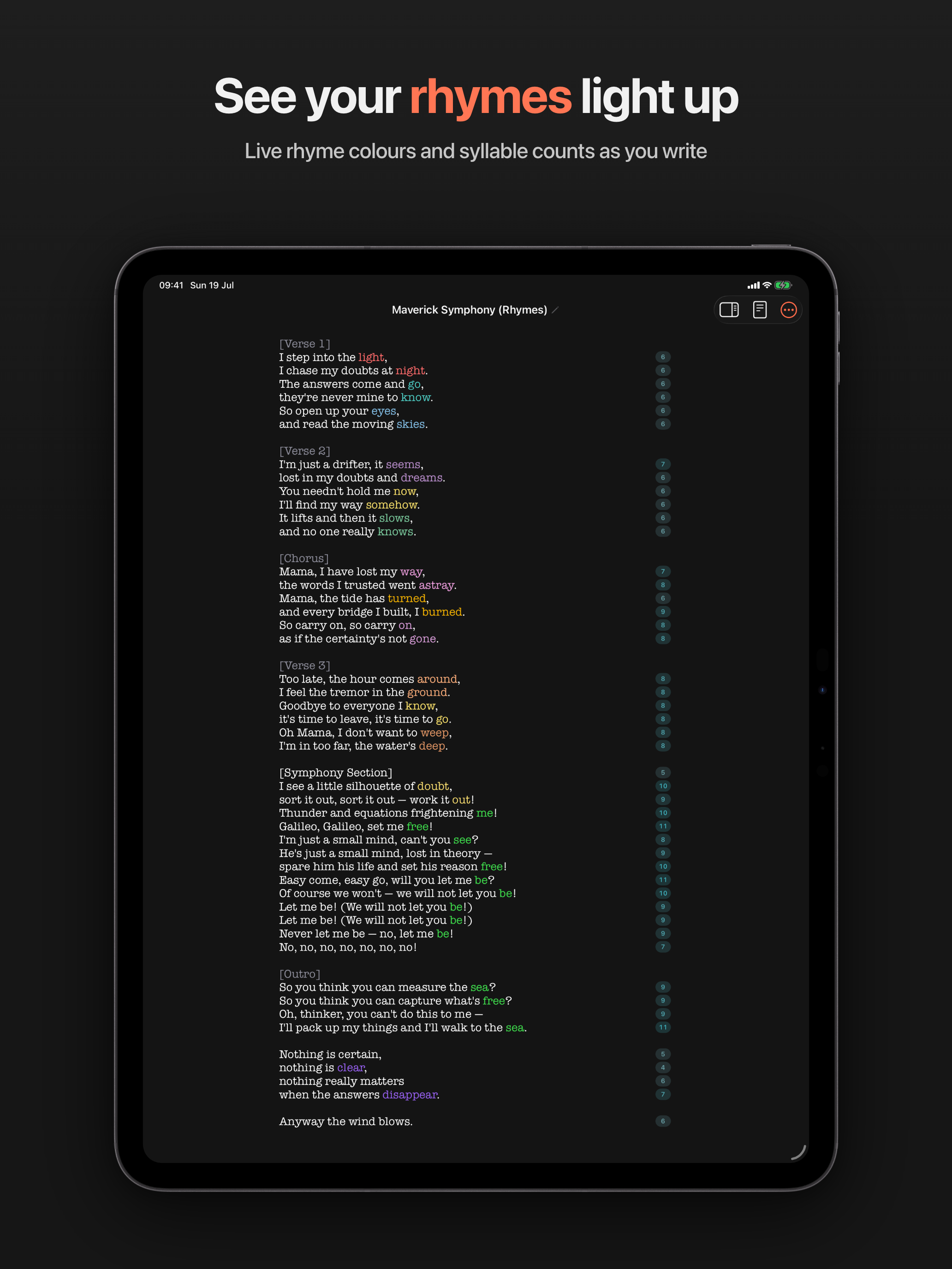 Rhyme groups color themselves live as you type