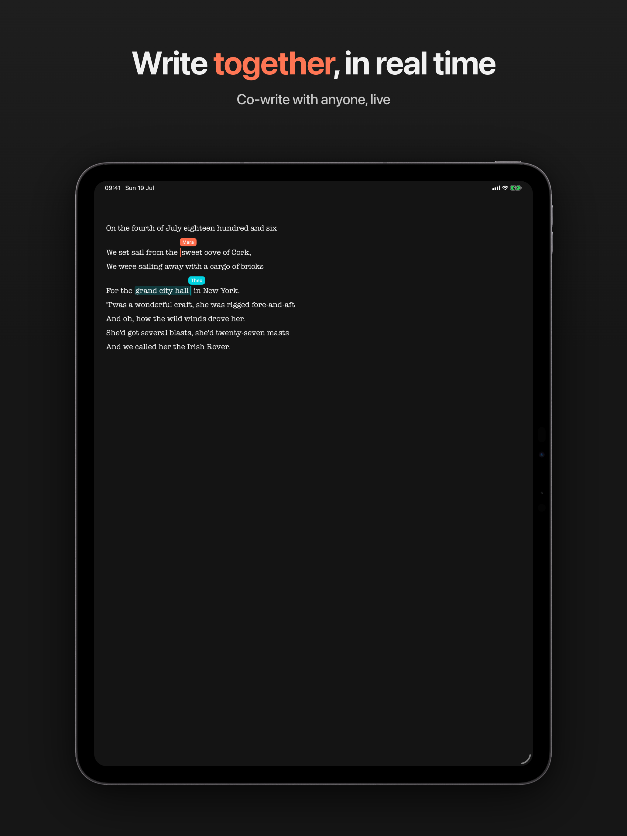 Real-time co-writing over a share link
