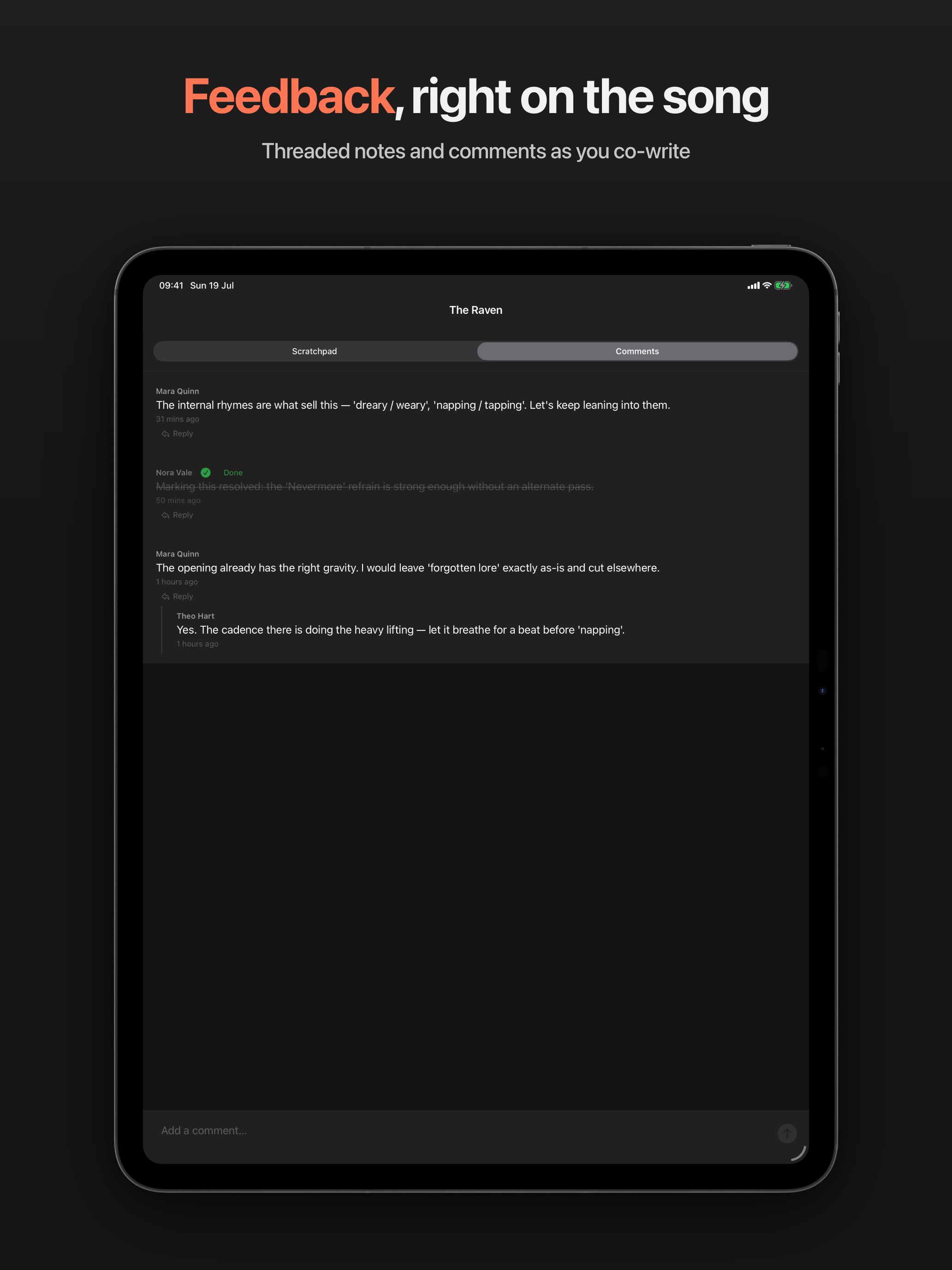 Sketchpad, with Scratchpad and Comments tabs