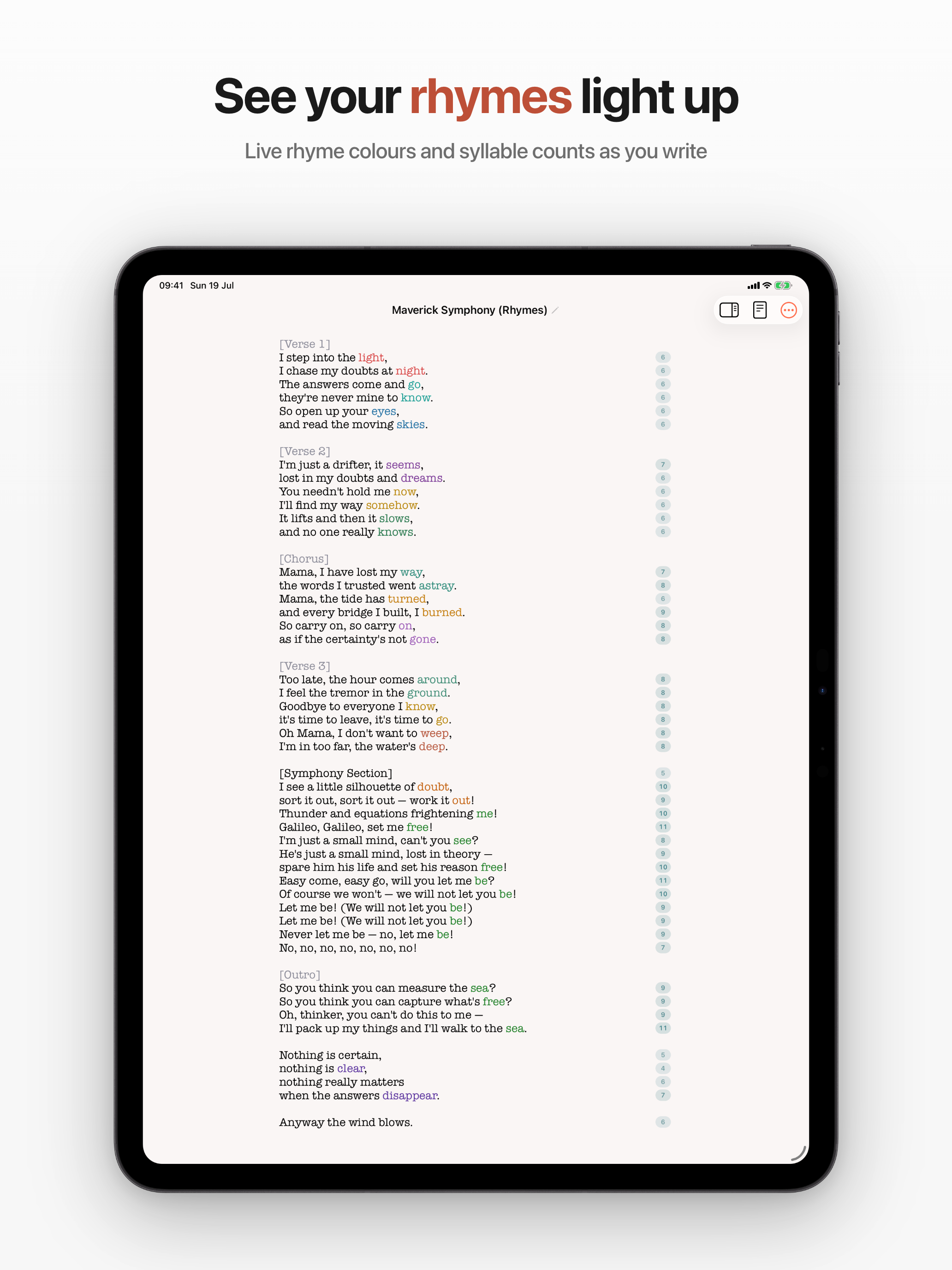 Rhyme groups color themselves live as you type