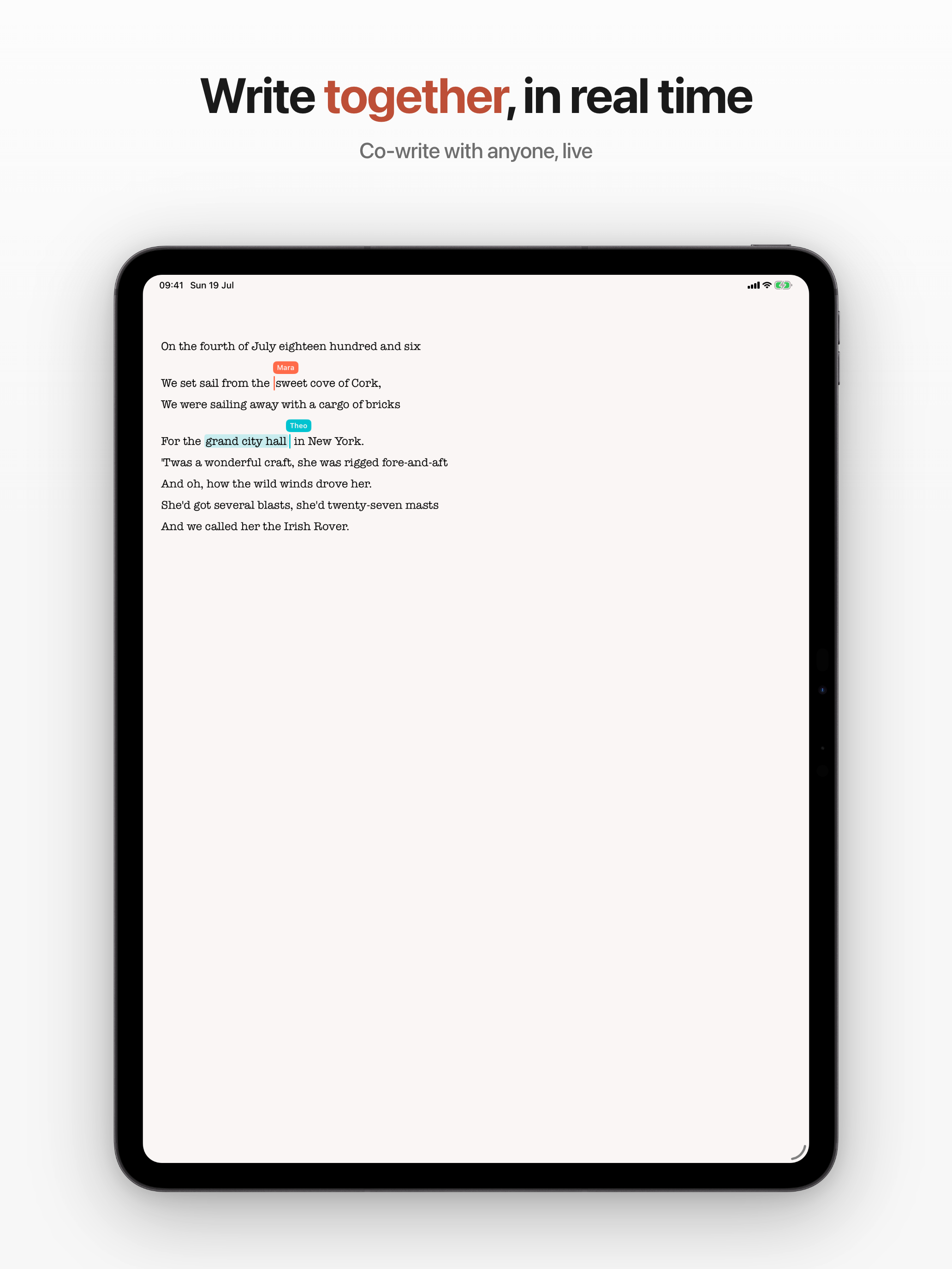 Real-time co-writing over a share link