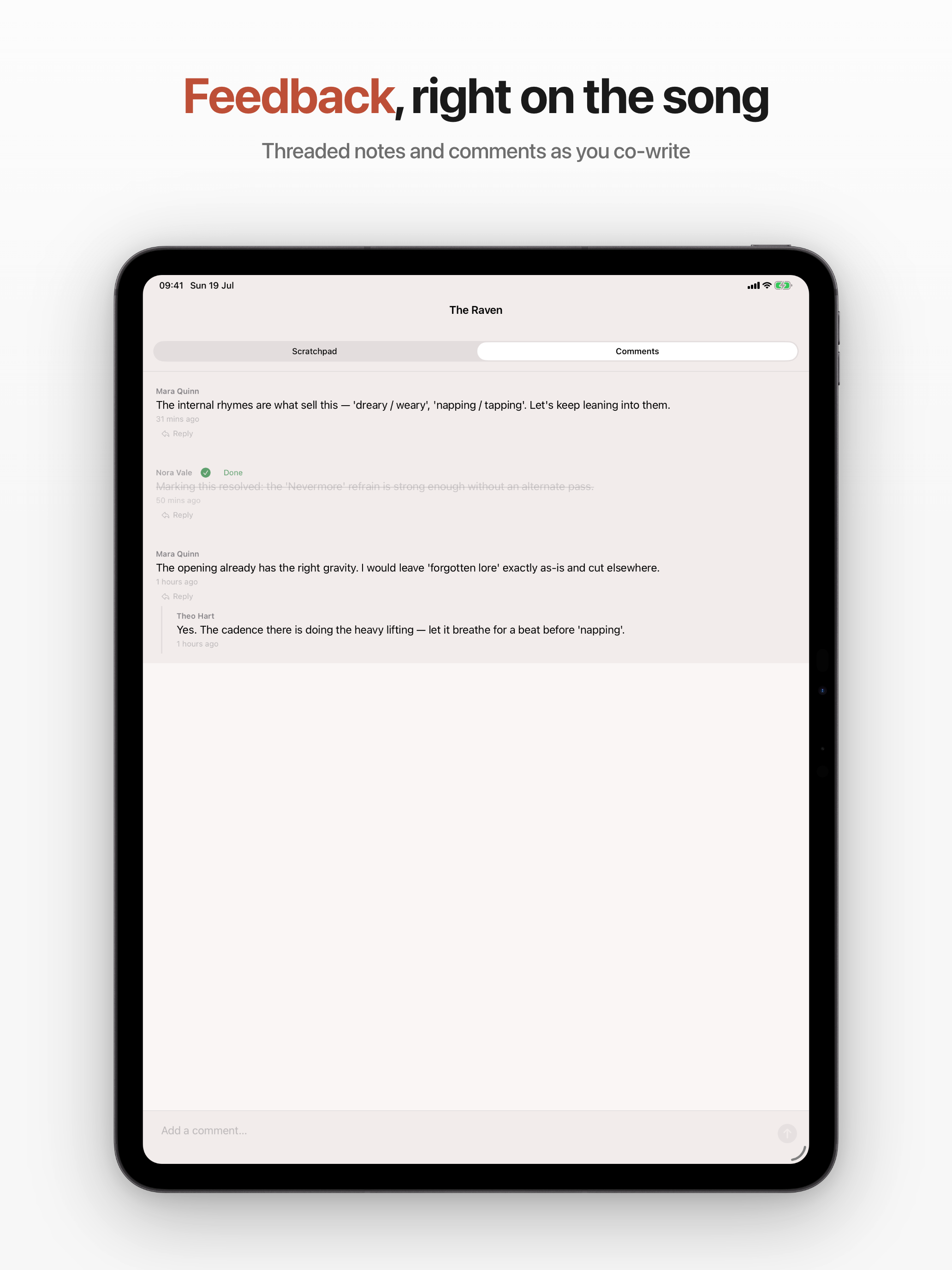 Sketchpad, with Scratchpad and Comments tabs