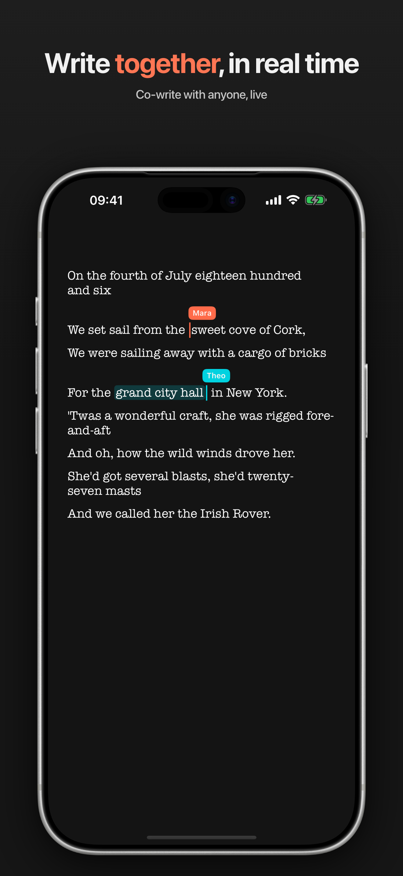 Real-time co-writing over a share link