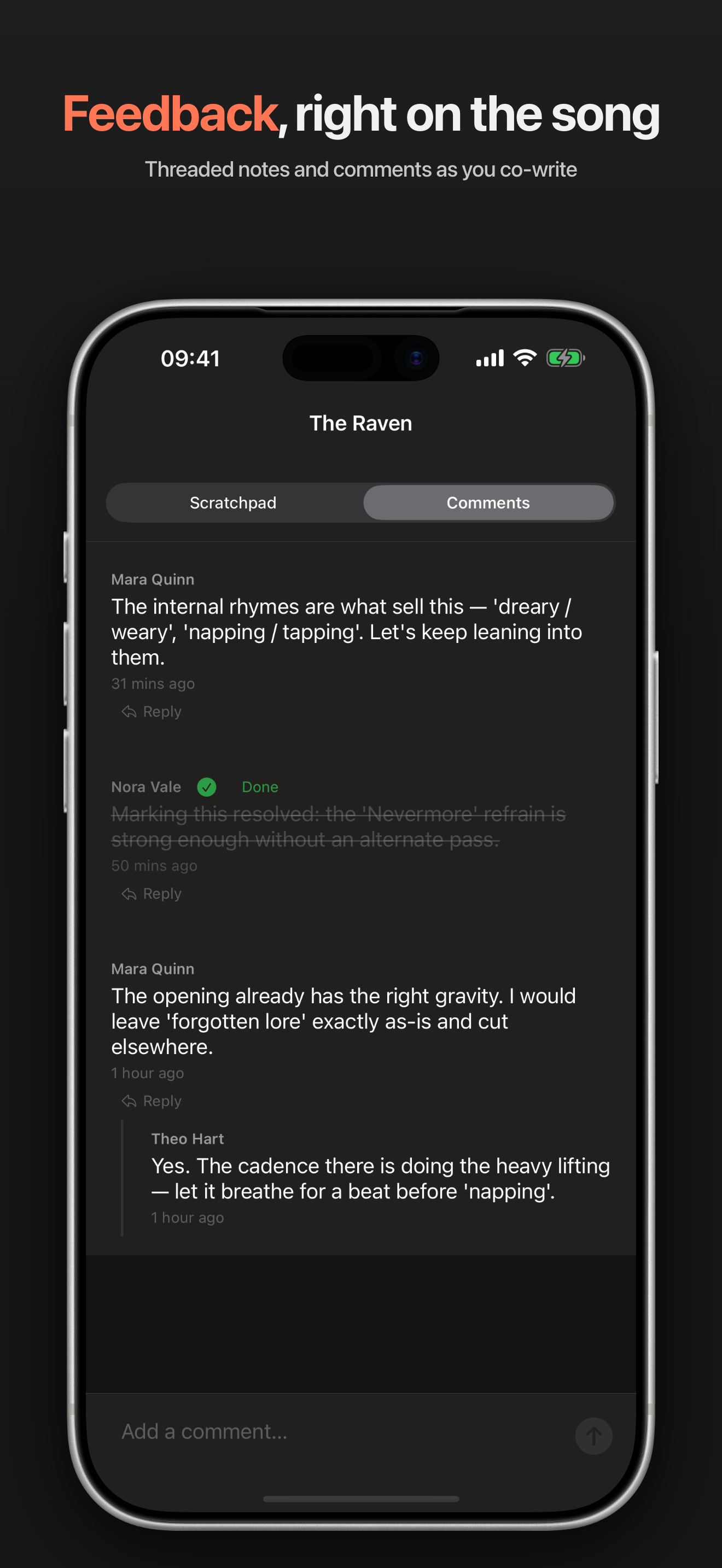 Sketchpad, with Scratchpad and Comments tabs
