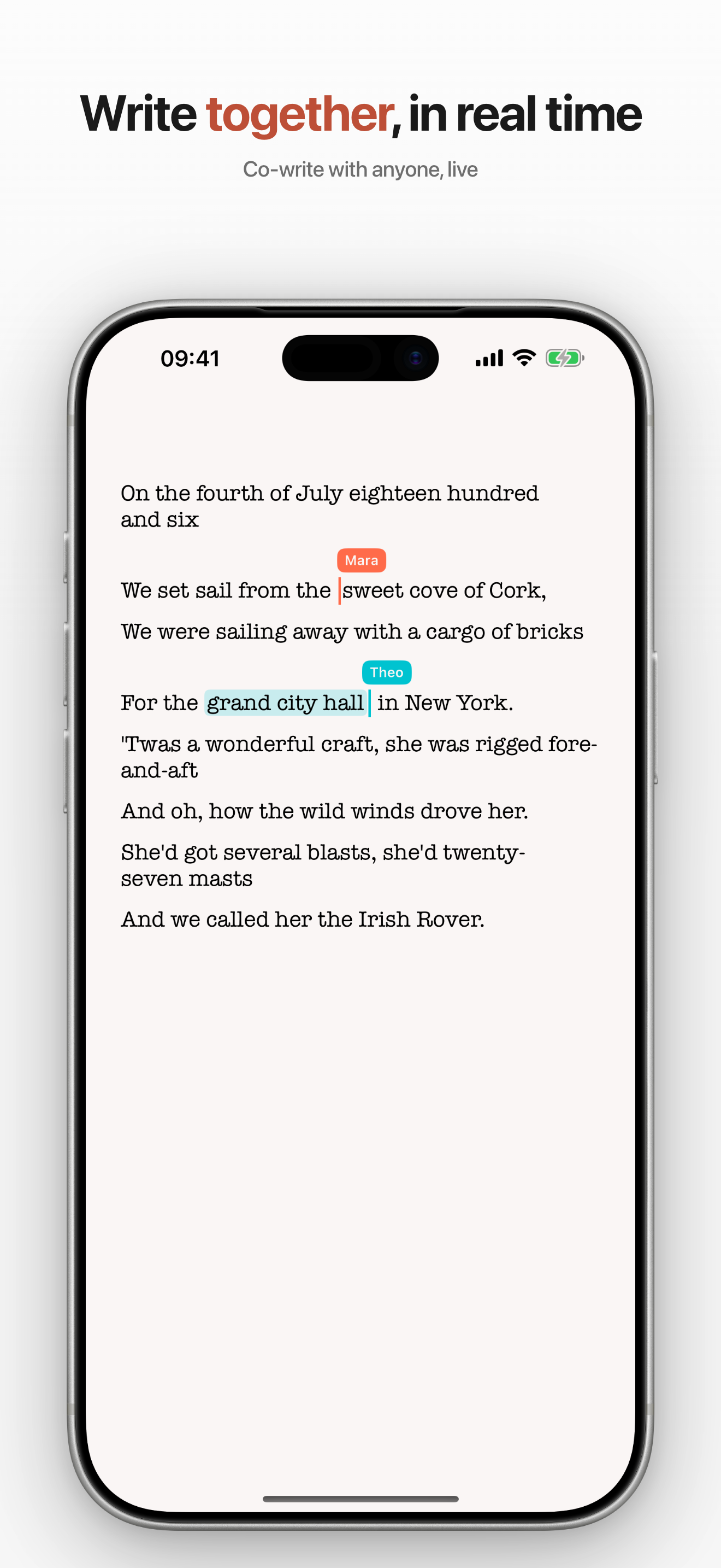Real-time co-writing over a share link