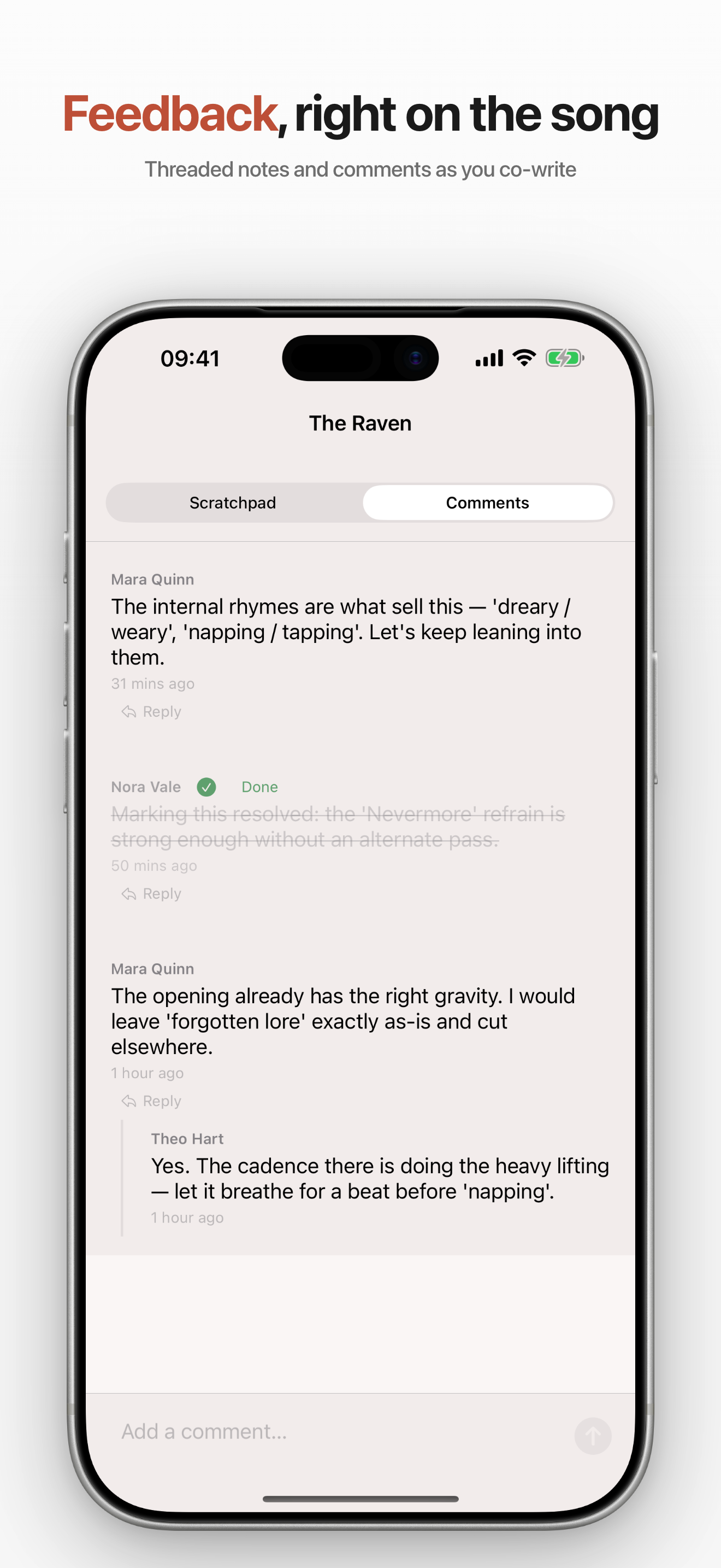 Sketchpad, with Scratchpad and Comments tabs