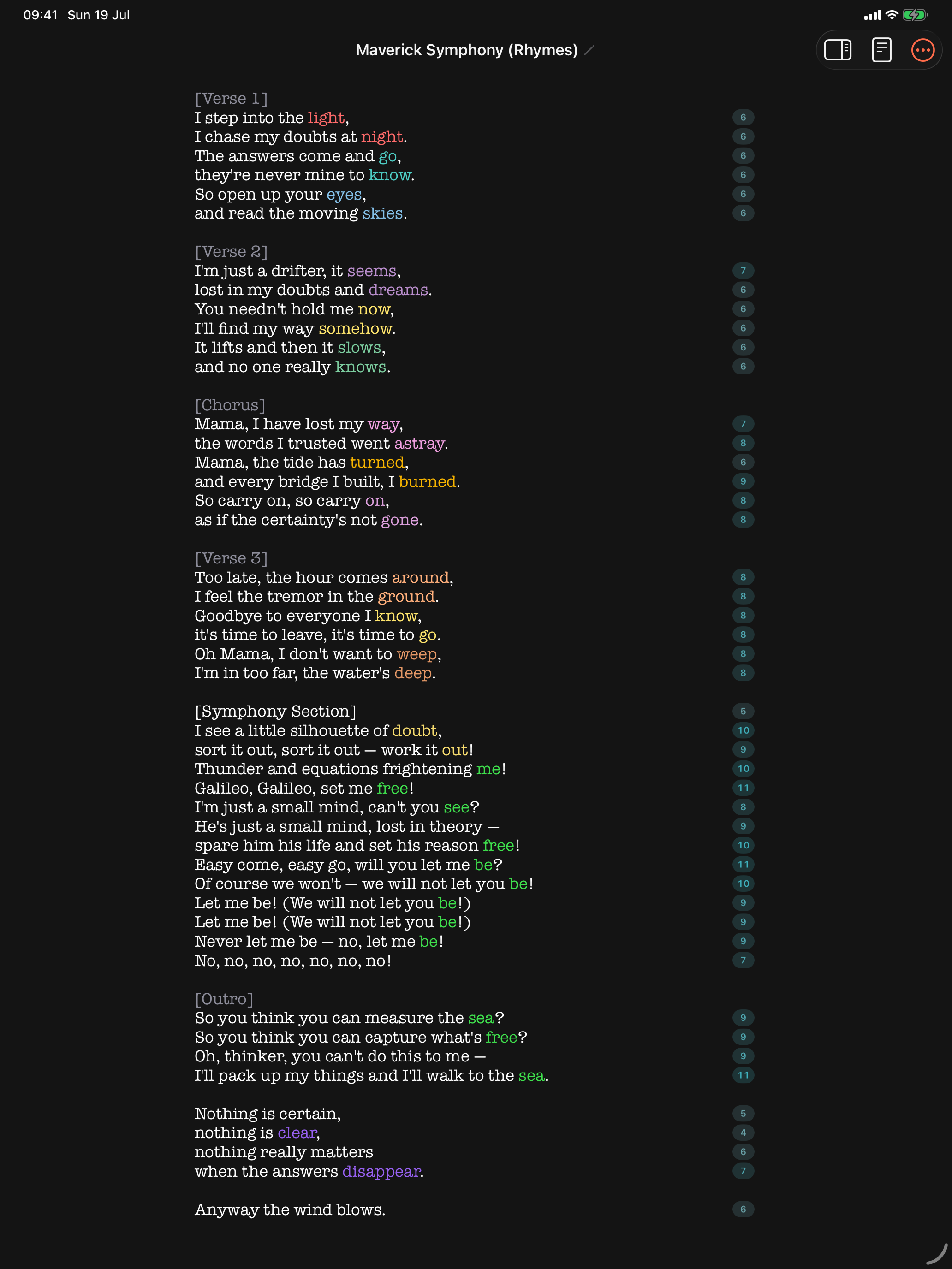 Rhyme groups color themselves live as you type