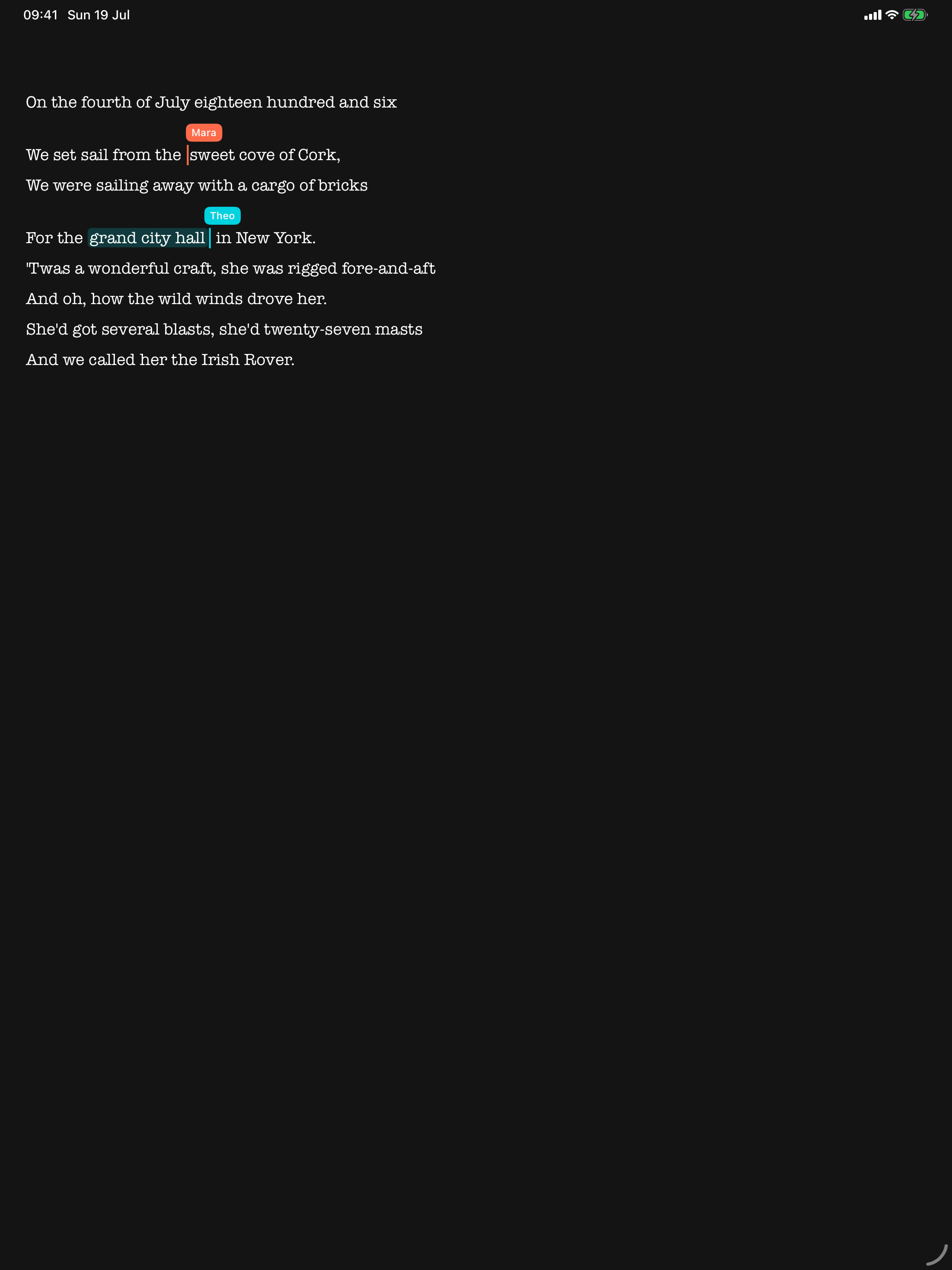 Real-time co-writing over a share link
