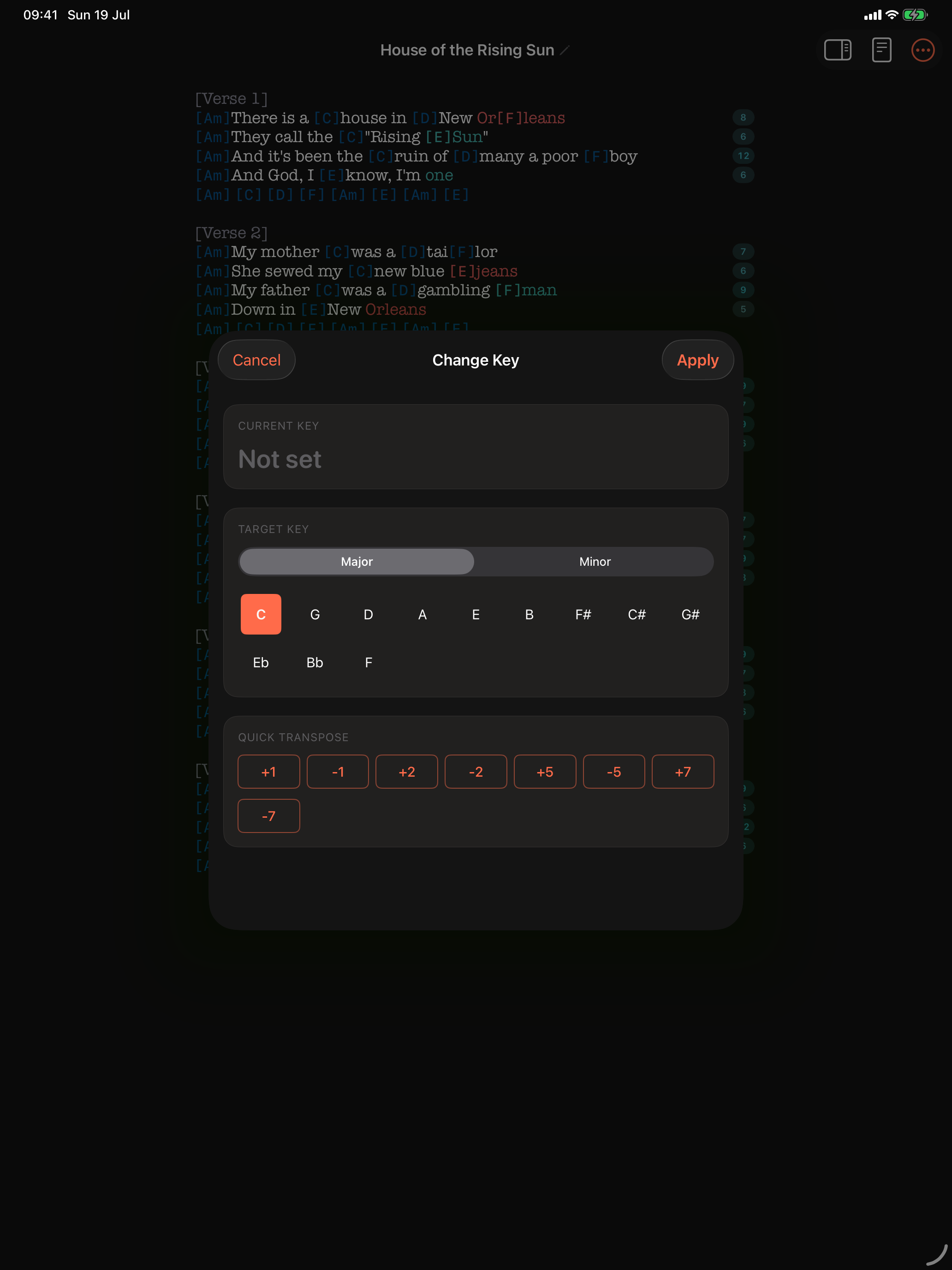 Key change and transposition