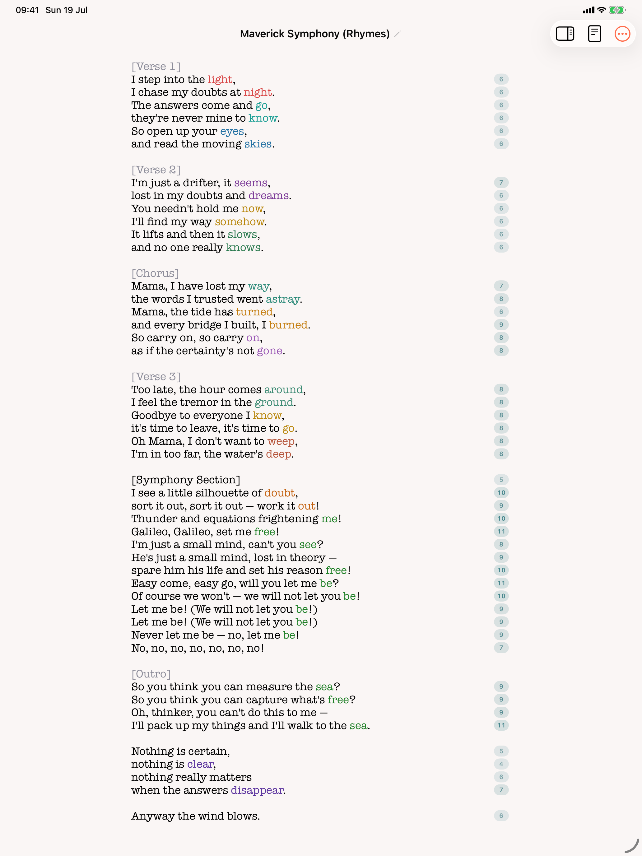 Rhyme groups color themselves live as you type