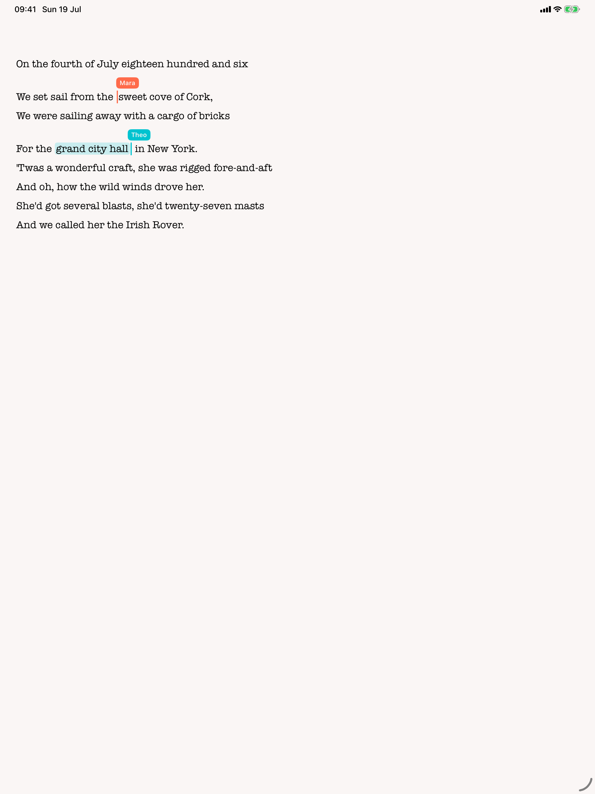 Real-time co-writing over a share link