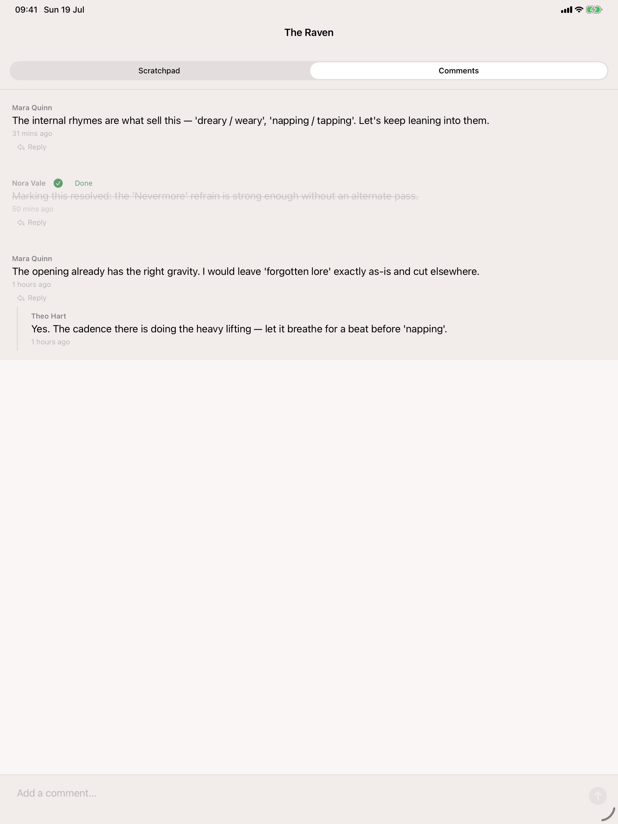 Sketchpad, with Scratchpad and Comments tabs