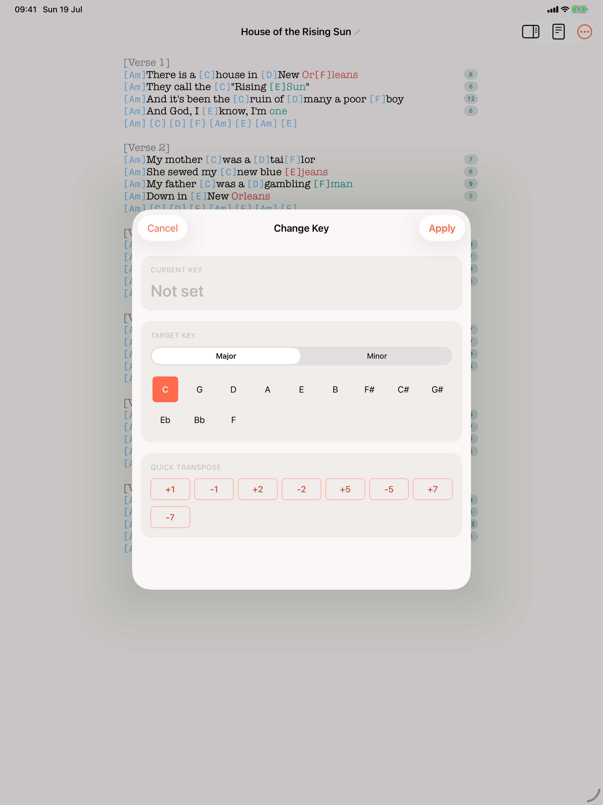 Key change and transposition