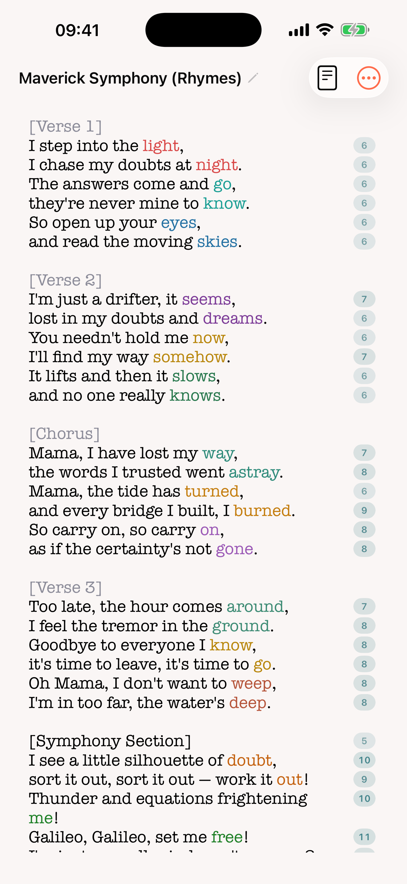 Rhyme groups color themselves live as you type