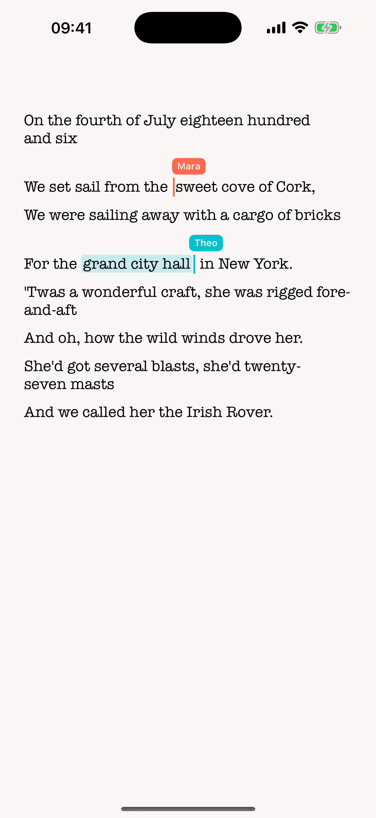 Real-time co-writing over a share link