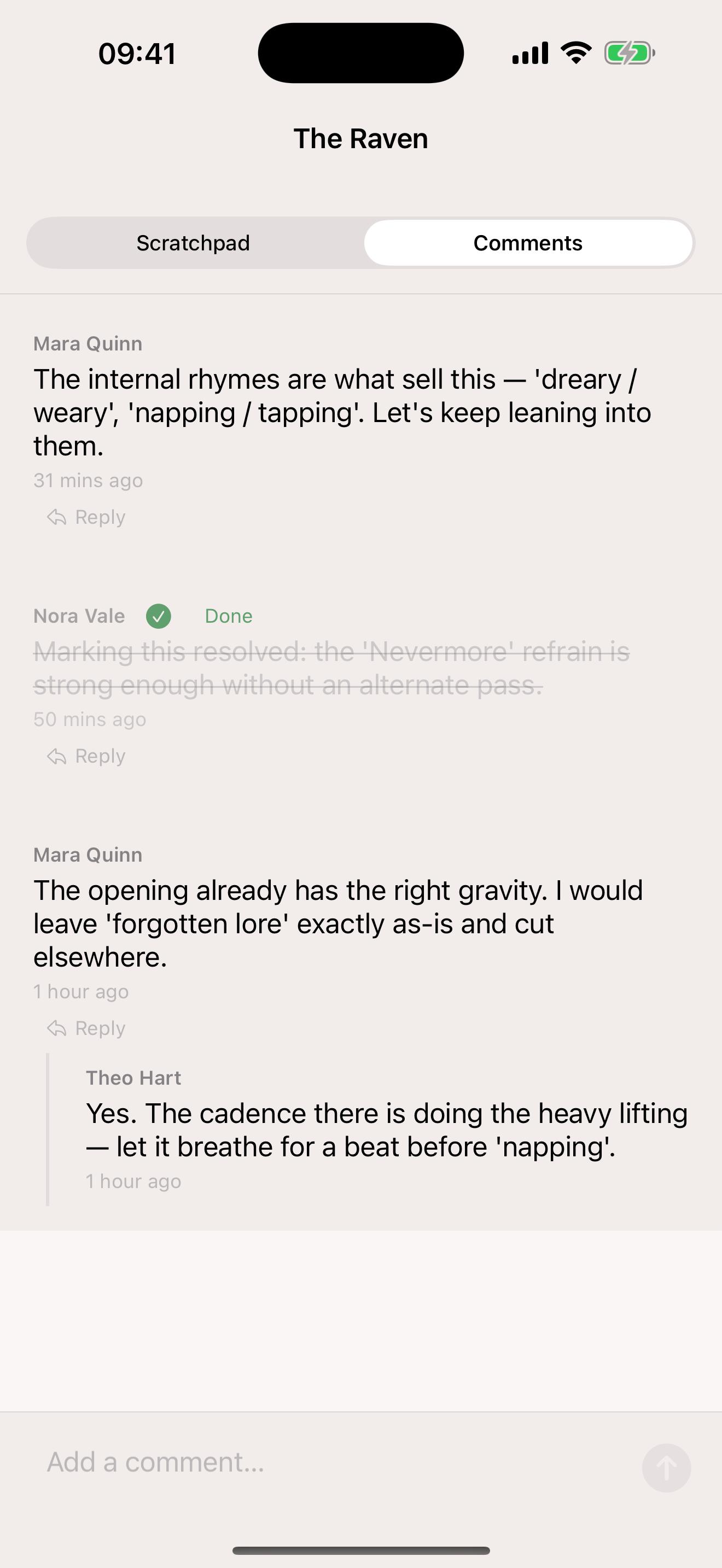 Sketchpad, with Scratchpad and Comments tabs
